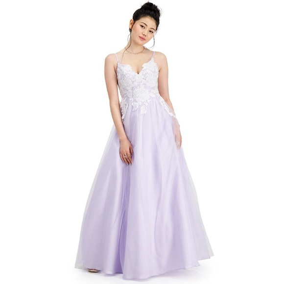Say Yes to the Prom Lavender Floral-Lace Gown - Picture 1 of 3